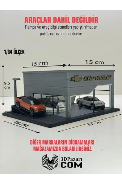 Butik 3D Baskı 1/64 Ölçekli Chevrolet Showroom Tasarımlı Diorama Araç Sergileme Garajı ürün görseli 1