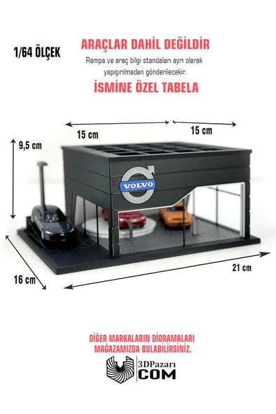 Butik 1/64 Ölçekli Siyah Renk Volvo Diorama Tasarımlı Araç Sergileme Garajı 3D Baskı ürün görseli 1