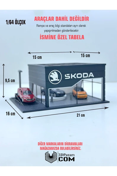 Butik 1/64 Ölçekli Skoda Diorama Tasarımlı Araç Sergileme Garajı 3D Baskı ürün görseli 1