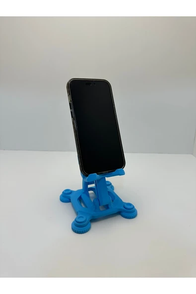 Butik 3D Baskı Mekanik Görünümlü Mavi Renk Telefon ve Tablet Tutucu ürün görseli 1
