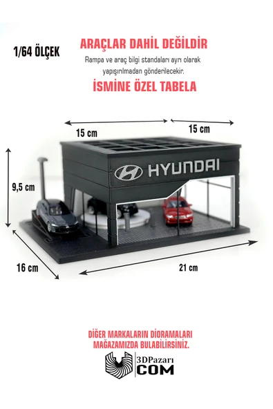 Butik 1/64 Ölçekli Siyah Renkli Hyundai Diorama Tasarımlı Araç Sergileme Garajı 3D Baskı ürün görseli 1