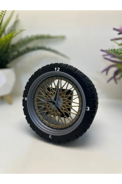 Butik 3d Baskı Araba Jantı Tasarımlı Dekoratif Masa Saati ürün görseli 1