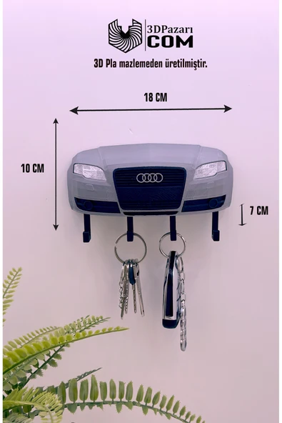 3D Baskı Audi A4 Model Tasarımlı Gri Renk Dekoratif Anahtar Askılığı ürün görseli 1