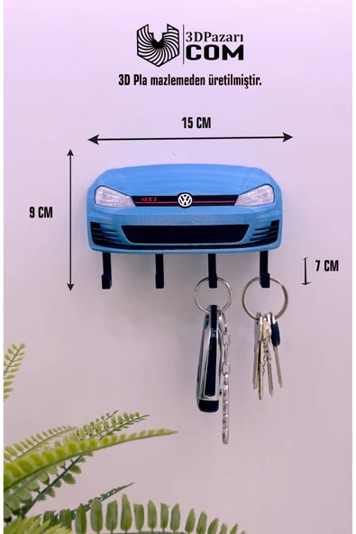 3D Baskı Golf MK7 Model Tasarımlı Açık Mavi Renk Dekoratif Anahtar Askılığı ürün görseli 1