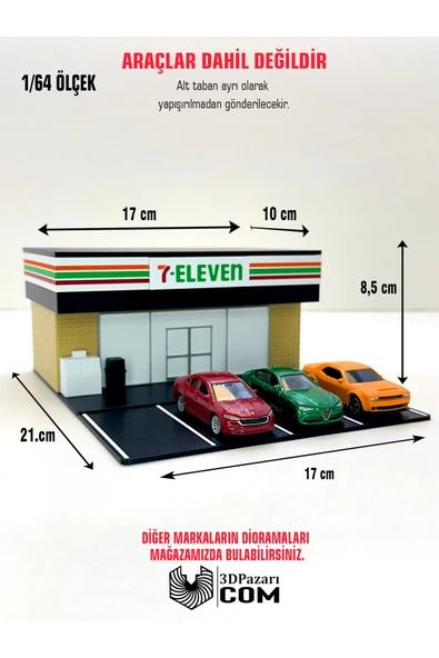 3D Baskı 1/64 Ölçekli 7 Eleven Bina Tasarımlı Diorama Araç Sergileme Garajı ürün görseli 1