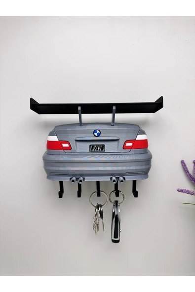 3D Baskı Dekoratif BMW E46 Arka Model Tasarımlı Gri Renk Anahtar Askılığı ürün görseli 1