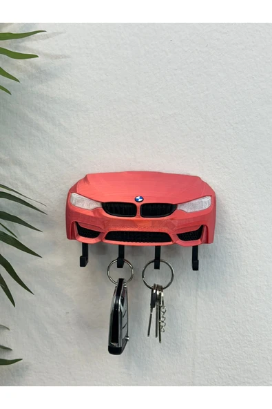 3D Baskı Dekoratif BMW M3 F30 Ön Model Tasarımlı Parlak Kırmızı Renk Anahtar Askılığı ürün görseli 1