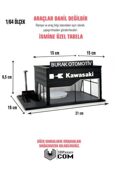 Butik 1/64 Ölçekli Kawasaki Diorama Tasarımlı Araç Sergileme Garajı 3D Baskı ürün görseli 1