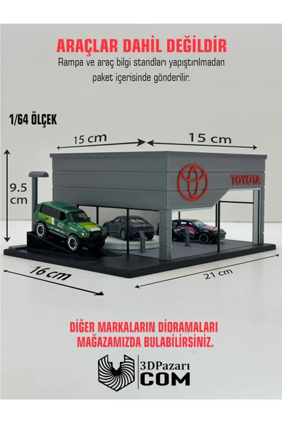 Butik 3D Baskı 1/64 Ölçekli Toyota Showroom Tasarımlı Diorama Araç Sergileme Garajı ürün görseli 1