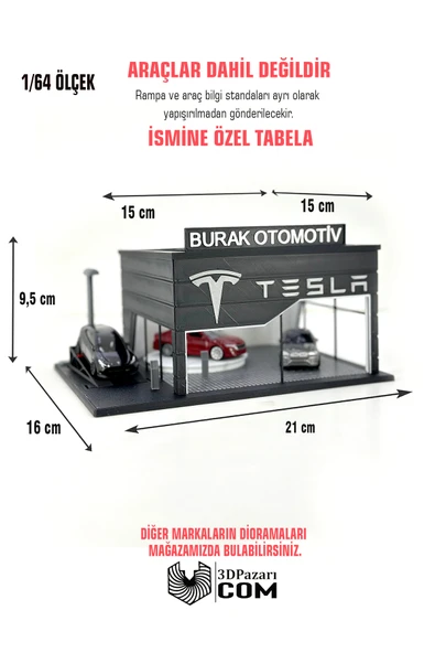 Butik 1/64 Ölçekli Tesla Diorama Tasarımlı Araç Sergileme Garajı 3D Baskı ürün görseli 1