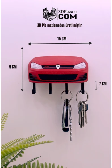 3D Baskı Golf MK7 Model Tasarımlı Kırmızı Renk Dekoratif Anahtar Askılığı ürün görseli 1