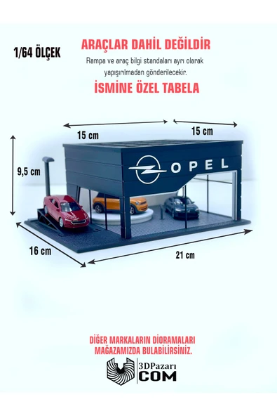 Butik 1/64 Ölçekli Siyah Renkli Opel Diorama Tasarımlı Araç Sergileme Garajı 3D Baskı ürün görseli 1