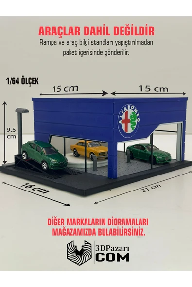 Butik 3D Baskı 1/64 Ölçekli Alfa Romeo Showroom Tasarımlı Diorama Araç Sergileme Garajı ürün görseli 1