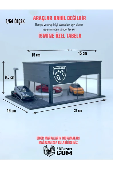 Butik 1/64 Ölçekli Peugeot Diorama Tasarımlı Araç Sergileme Garajı 3D Baskı ürün görseli 1