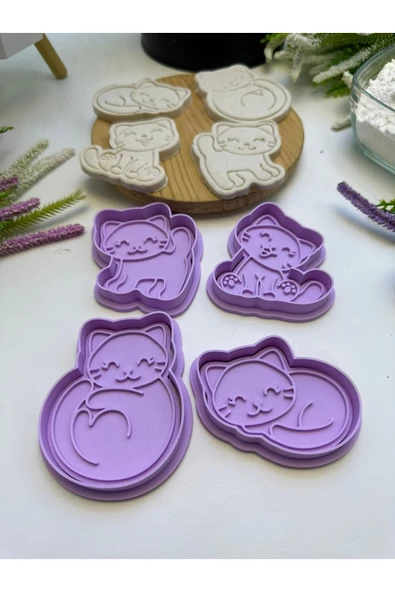 Butik 3d Baskı 4'lü Kedi Şekilli Kurabiye Kalıbı ürün görseli 1