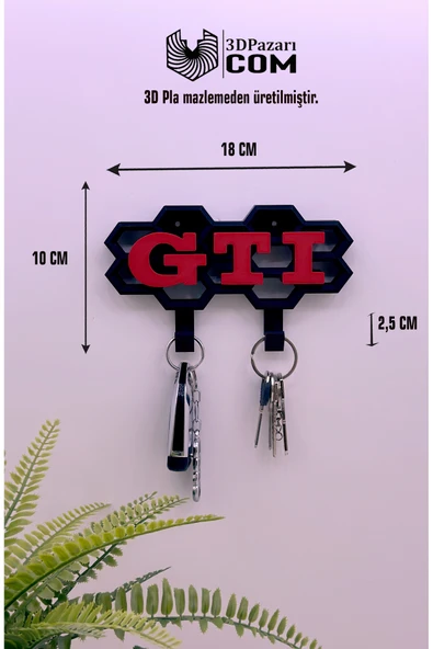 3D Baskı GTI Model Tasarımlı Kırmızı Renk Dekoratif Anahtar Askılığı ürün görseli 1