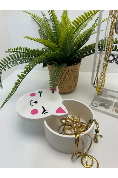 Butik 3d Baskı Beyaz Kedili Takı Ve Aksesuar Kutusu ürün görseli 1