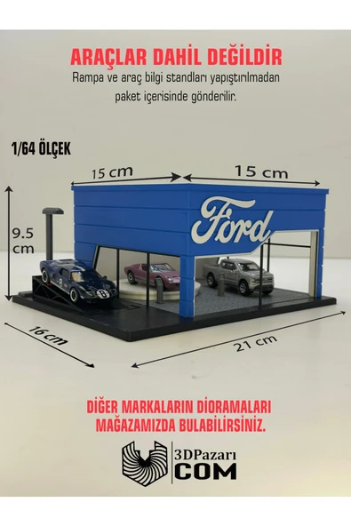 3D Baskı 1/64 Ölçekli Ford Showroom Tasarımlı Diorama Araç Sergileme Garajı ürün görseli 1