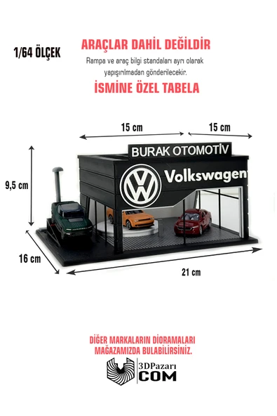 Butik 1/64 Ölçekli Siyah Renk Volkswagen Showroom Tasarımlı Diorama Araç Sergileme Garajı 3D Baskı ürün görseli 1