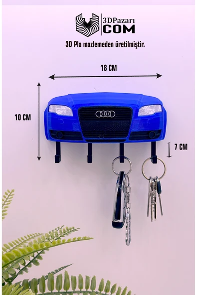 3D Baskı Audi A4 Model Tasarımlı Mavi Renk Dekoratif Anahtar Askılığı ürün görseli 1