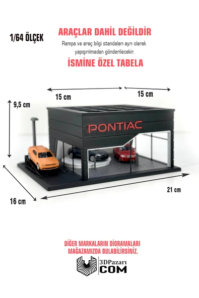 Butik 1/64 Ölçekli Siyah Renk Pontiac Diorama Tasarımlı Araç Sergileme Garajı 3D Baskı ürün görseli 1