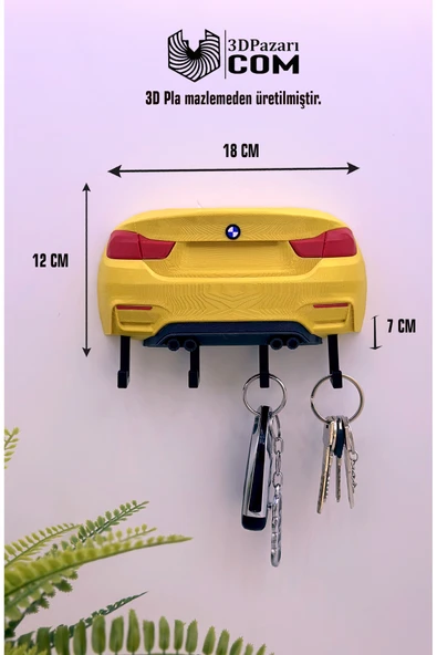 3D Baskı BMW F82 Model Tasarımlı Sarı Renk Dekoratif Anahtar Askılığı ürün görseli 1