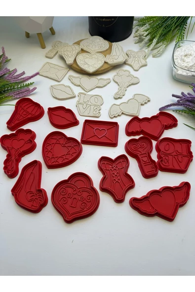 Butik 3d Baskı 12'Li Tam Set "Aşk" Kalp Şekilli Kurabiye Kalıbı ürün görseli 1