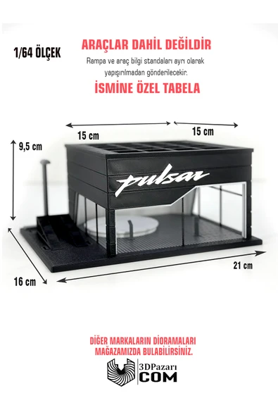 Butik 1/64 Ölçekli Siyah Renk Pulsar Diorama Tasarımlı Araç Sergileme Garajı 3D Baskı ürün görseli 1
