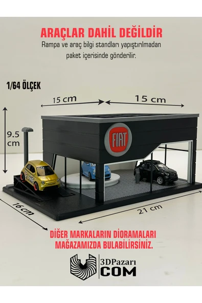 Butik 3D Baskı 1/64 Ölçekli Fiat Showroom Tasarımlı Diorama Araç Sergileme Garajı ürün görseli 1