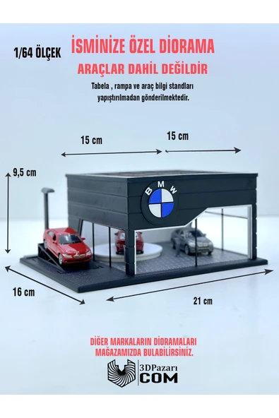 Butik 3D Baskı 1/64 Ölçekli BMW Showroom Tasarımlı Siyah Diorama Araç Sergileme Garajı ürün görseli 1