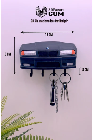 3D Baskı BMW E36 Model Tasarımlı Antrasit Renk Dekoratif Anahtar Askılığı ürün görseli 1