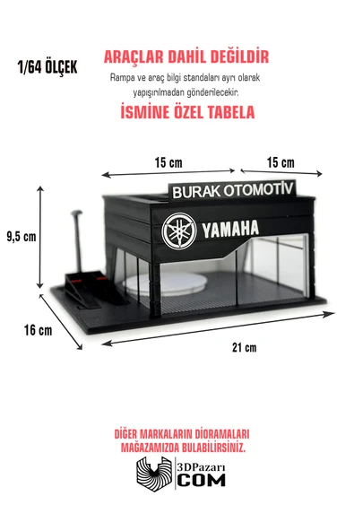 Butik 1/64 Ölçekli Yamaha Diorama Tasarımlı Araç Sergileme Garajı 3D Baskı ürün görseli 1