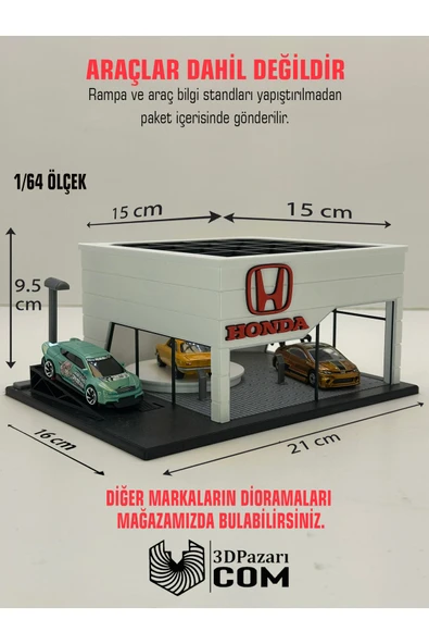 Butik 3D Baskı 1/64 Ölçekli Honda Showroom Tasarımlı Diorama Araç Sergileme Garajı ürün görseli 1