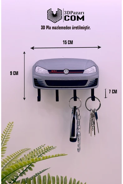 3D Baskı Golf MK7 Model Tasarımlı Gri Renk Dekoratif Anahtar Askılığı ürün görseli 1