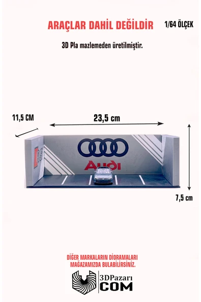 Butik 1/64 Ölçekli Audi Diorama Tasarımlı Araç Sergileme Garajı 3D Baskı ürün görseli 1