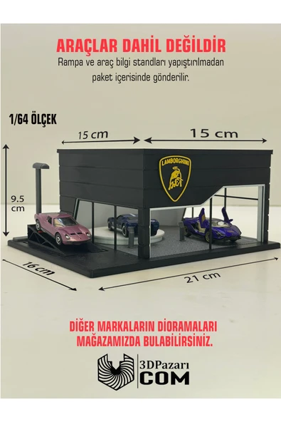 Butik 3D Baskı 1/64 Ölçekli Lamborghini Showroom Tasarımlı Diorama Araç Sergileme Garajı ürün görseli 1