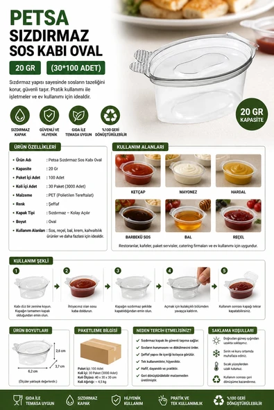 Petsa Sızdırmaz 20 Gr Sos Kabı Oval (30x100) ürün görseli 1