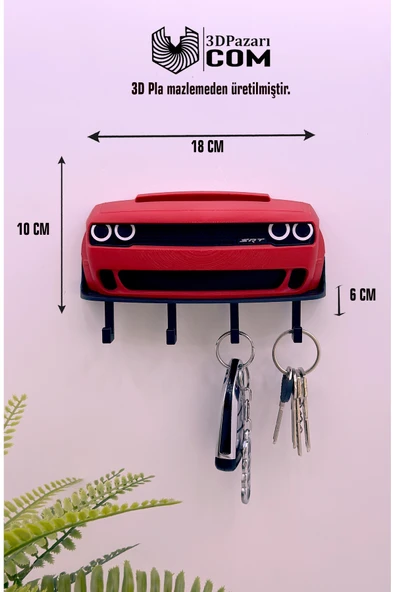 3D Baskı Dodge Demon Model Tasarımlı Kırmızı Renk Dekoratif Anahtar Askılığı ürün görseli 1