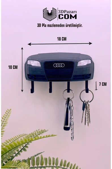 3D Baskı Audi A4 Model Tasarımlı Antrasit Renk Dekoratif Anahtar Askılığı ürün görseli 1