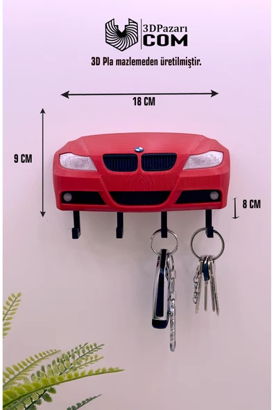3D Baskı BMW E90 Model Tasarımlı Kırmızı Renk Dekoratif Anahtar Askılığı ürün görseli 1