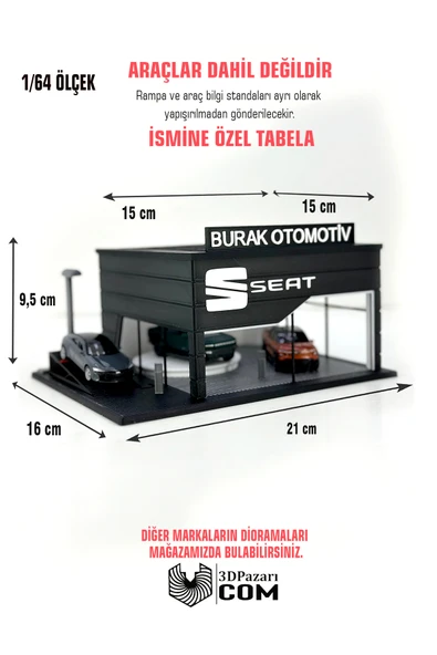 Butik 1/64 Ölçekli Seat Diorama Tasarımlı Araç Sergileme Garajı 3D Baskı ürün görseli 1