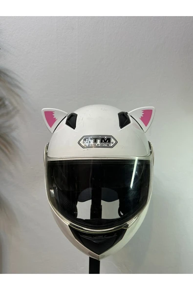 Butik Motor & Motosiklet Pembe Desenli Kedi Kulak Kask Dış Aksesuarı ürün görseli 1