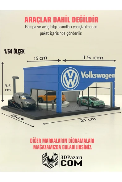 Butik 3D Baskı 1/64 Ölçekli Volkswagen Showroom Tasarımlı Diorama Araç Sergileme Garajı ürün görseli 1