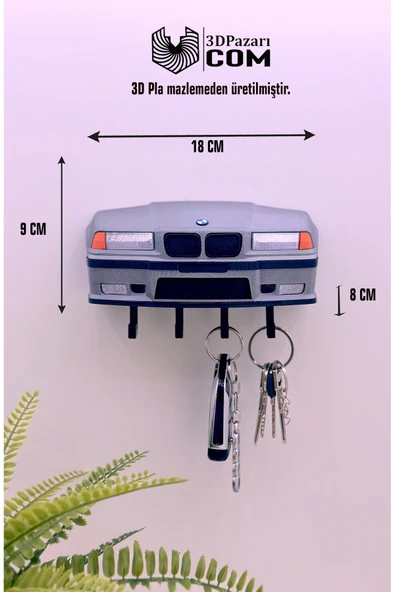 3D Baskı BMW E36 Model Tasarımlı Gri Renk Dekoratif Anahtar Askılığı ürün görseli 1