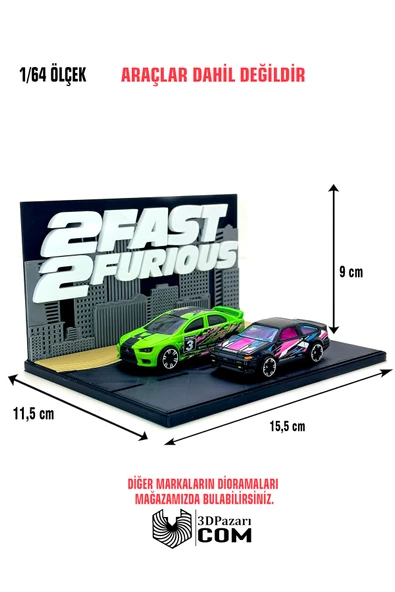 3D Baskı 1/64 Ölçekli Hızlı ve Öfkeli Tasarımlı Mini Diorama Araç Sergileme Garajı ürün görseli 1