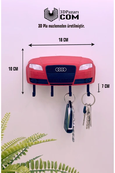 3D Baskı Audi A4 Model Tasarımlı Kırmızı Renk Dekoratif Anahtar Askılığı ürün görseli 1