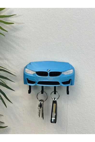 3D Baskı Dekoratif BMW M3 F30 Ön Model Tasarımlı Parlak Mavi Renk Anahtar Askılığı ürün görseli 1