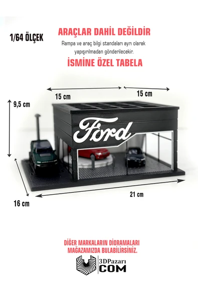 Butik 3D Baskı 1/64 Ölçekli Ford Showroom Tasarımlı Siyah Diorama Araç Sergileme Garajı ürün görseli 1