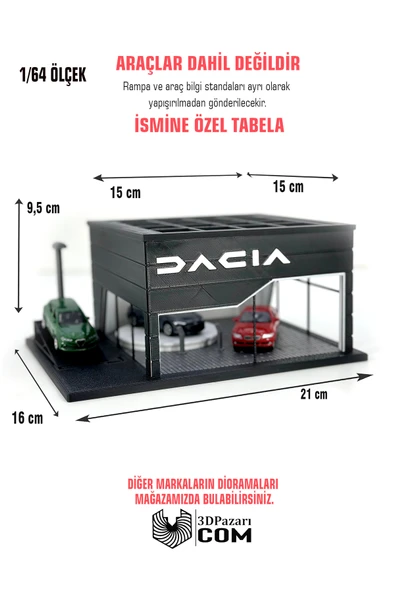 Butik 1/64 Ölçekli Siyah Renkli Dacia Diorama Tasarımlı Araç Sergileme Garajı 3D Baskı ürün görseli 1
