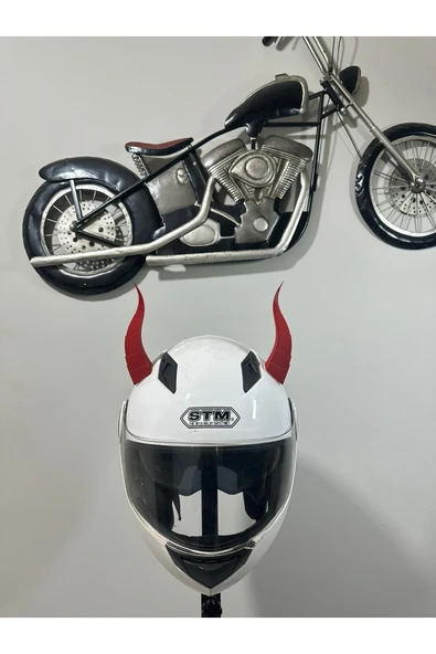 Butik Motor & Motosiklet Kırmızı Uzun Şeytan Boynuzu Kask Dış Aksesuar ürün görseli 1